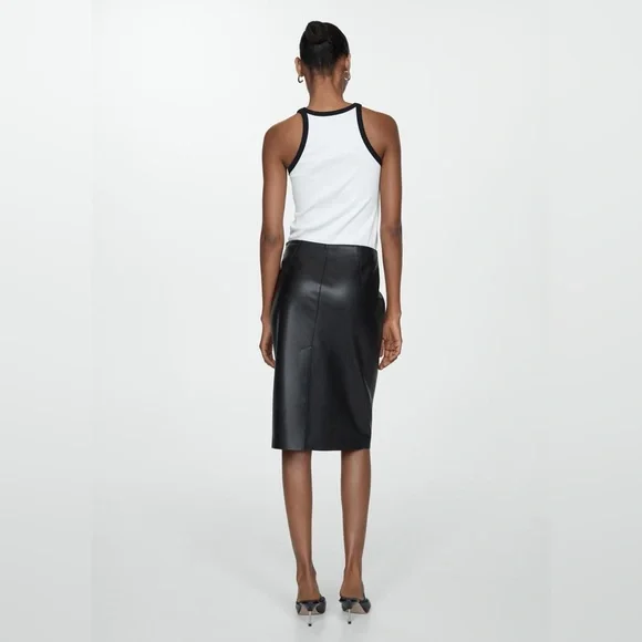Mango Black leather affect Pencil Skirt NWT - Picture 4 of 6